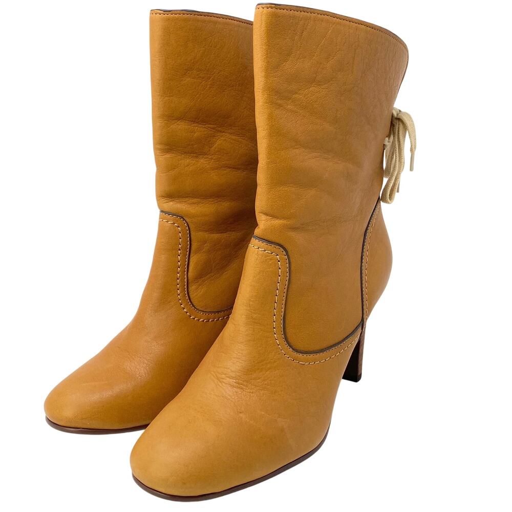 See By Chloé Lara Tan Soft Calfskin Leather Corset Heel Boots Box 40 - Picture 11 of 14